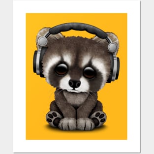 Cute Baby Raccoon Deejay Wearing Headphones Posters and Art